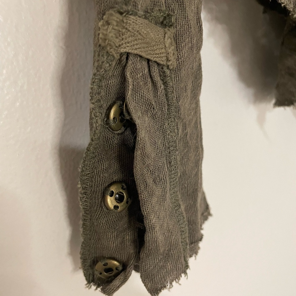Free People Olive Raw-Edge Long Sleeve Henley - Picture 5 of 7